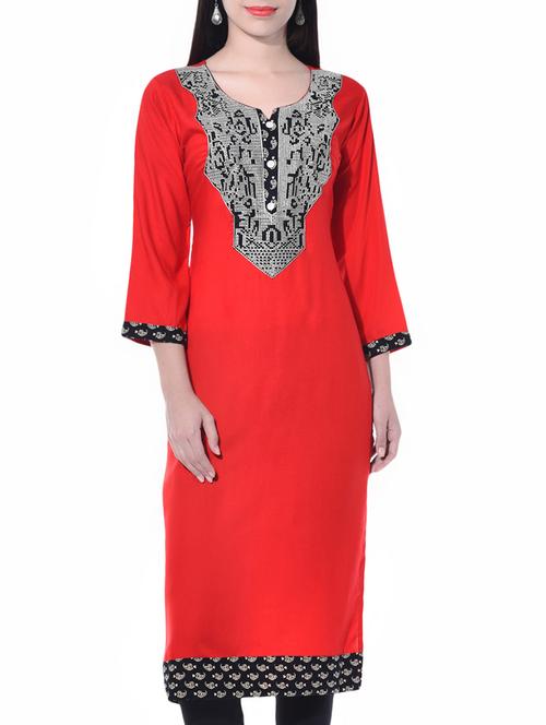 red rayon straight kurta - 10330636 - Very Small Image - 1