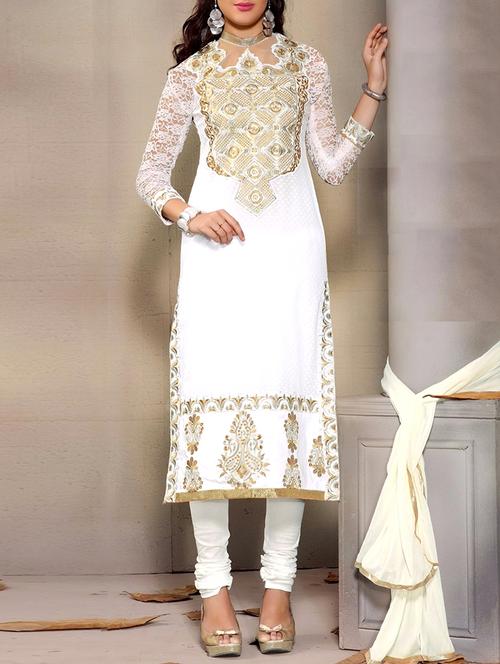 white top  cotton & net bottom dupatta chiffon suits dress material - 10340655 - Very Small Image - 1