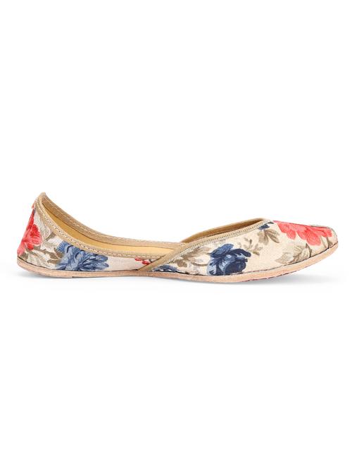 Zeva Off white floral printed leather handcrafted mojaris - 10344702 - Very Small Image - 1