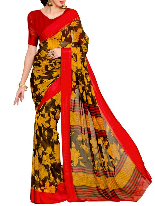 varni fabrics yellow georgette saree  - 10351063 - Very Small Image - 1