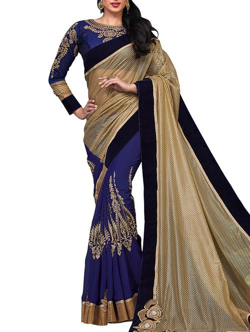 varni fabrics beige georgette saree  - 10351084 - Very Small Image - 1