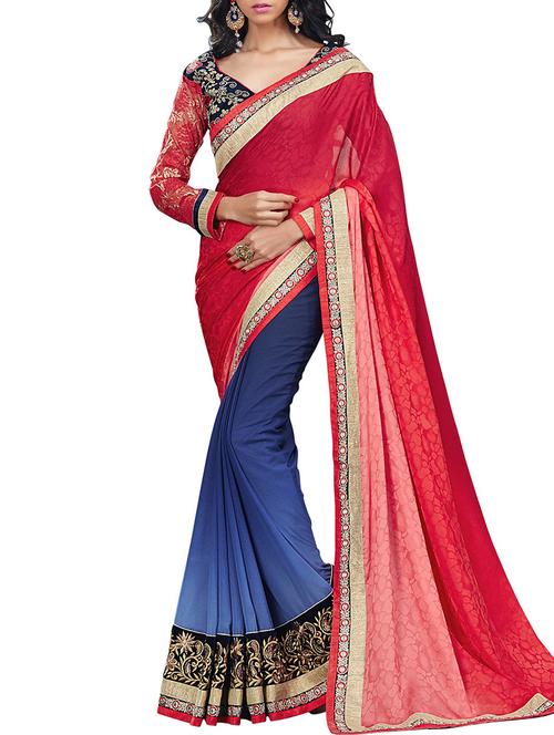 varni fabrics pink georgette saree  - 10351087 - Very Small Image - 1