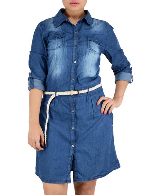 indigo cotton denim dress - 10355000 - Very Small Image - 1
