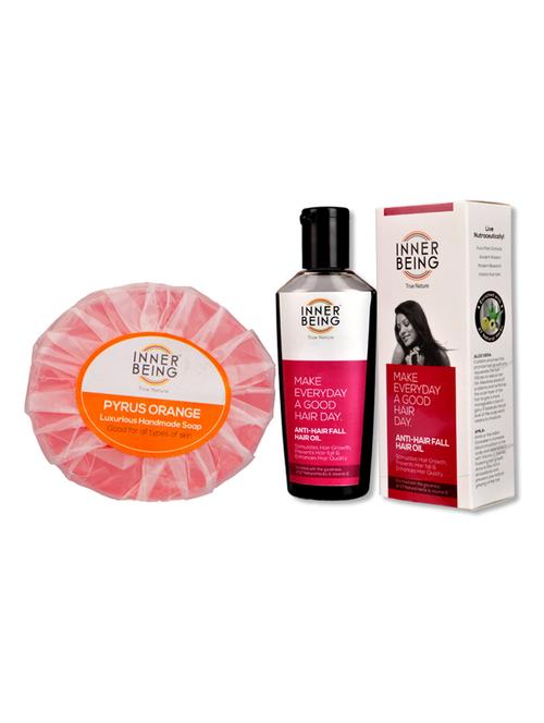 inner being anti hair fall oil 100ml & pyrus orange handmade soap 75 grm - 10357531 - Very Small Image - 1