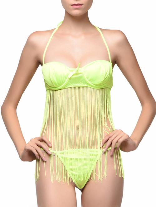 lime green colored Fringed Halter bikini - 1036117 - Very Small Image - 1