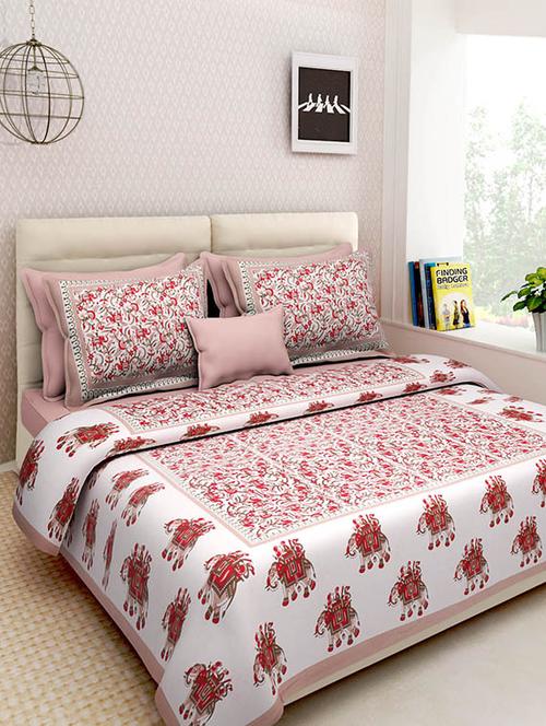 cotton jaipuri traditional double bedsheet with 2 pillwo cover - 10364301 - Very Small Image - 1