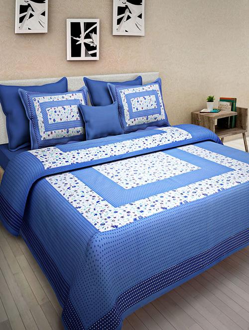 cotton jaipuri traditional double bedsheet with 2 pillwo cover - 10364313 - Very Small Image - 1