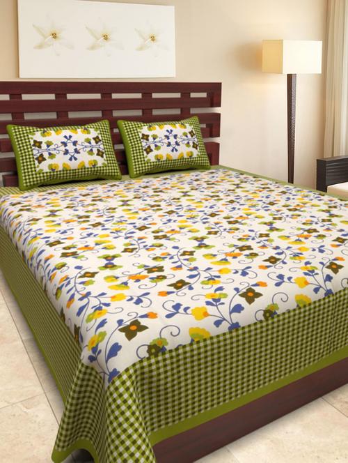 cotton jaipuri traditional double bedsheet with 2 pillwo cover - 10364325 - Very Small Image - 1