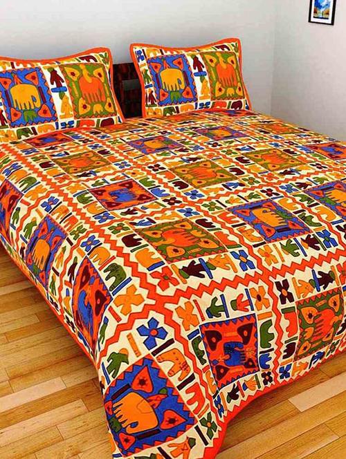 cotton jaipuri traditional double bedsheet with 2 pillwo cover - 10364351 - Very Small Image - 1