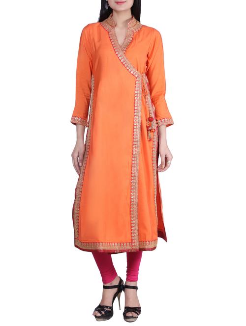 orange chanderi kurti - 10364570 - Very Small Image - 1