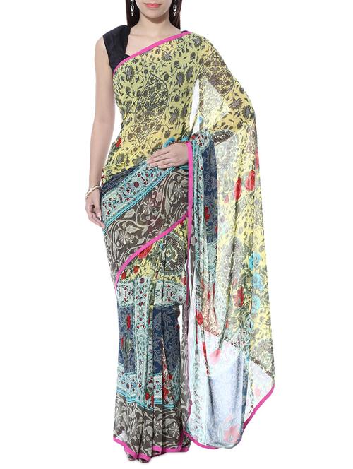Xclusive Chhabra by Puneet yellow printed georgette saree - 10366397 - Very Small Image - 1