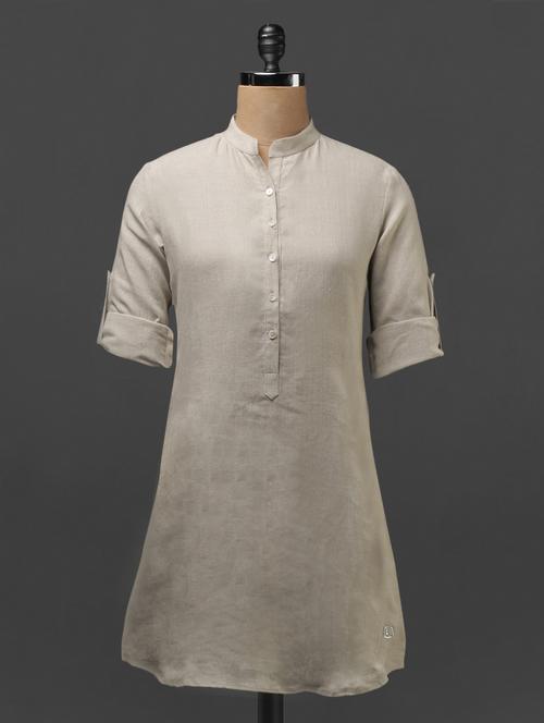 manderian collar linen kurti - 1036985 - Very Small Image - 1