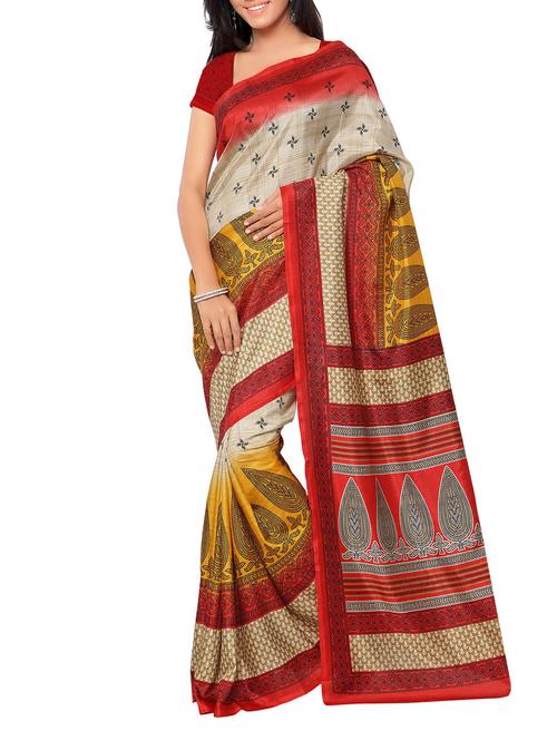 beige and red silk saree - 10373552 - Very Small Image - 1
