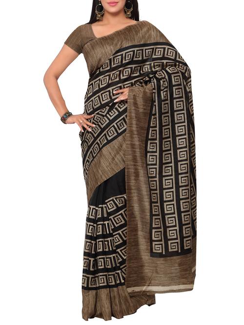 brown art silk printed saree with blouse - 10373733 - Very Small Image - 1
