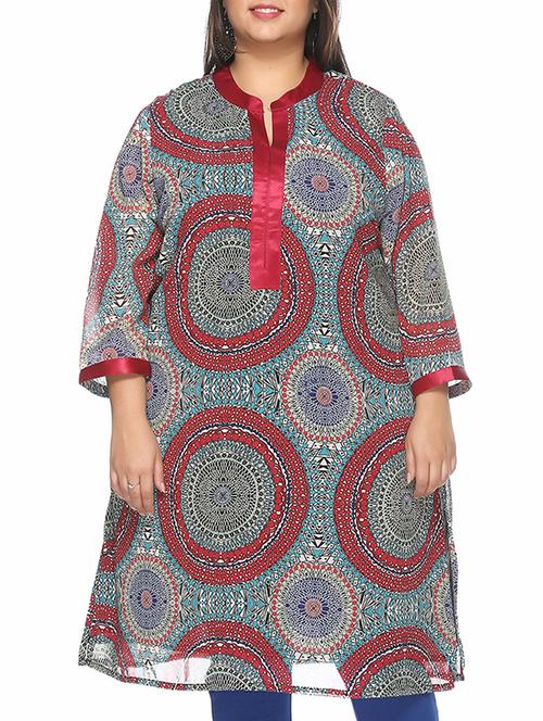 red poly georgette kurta - 10379721 - Very Small Image - 1