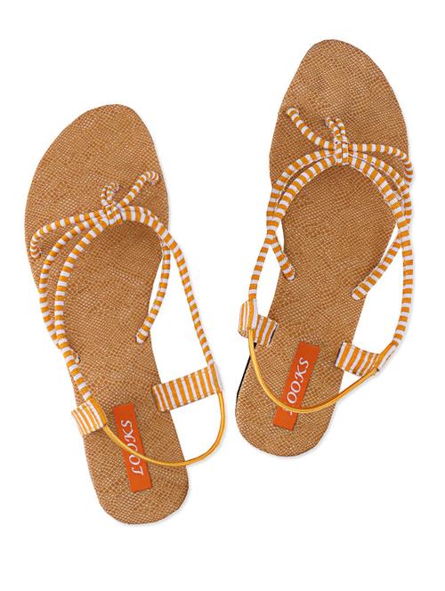 yellow and white striped leatherette flat sandals - 1038354 - Very Small Image - 1