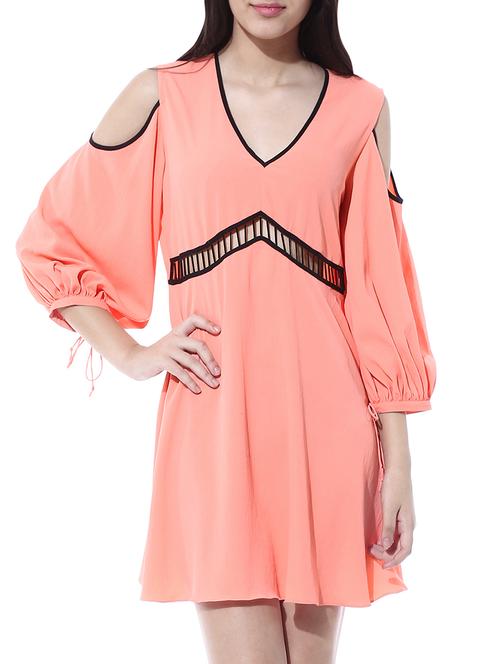  peach crepe cold shoulder dress - 10384663 - Very Small Image - 1