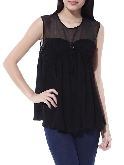  black mesh yoke sleeveless top - 10384668 - Very Small Image - 1