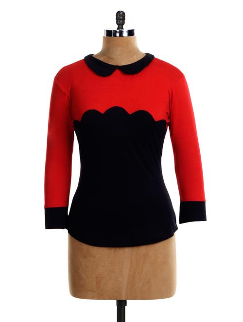 peterpan collar color block top - 1038548 - Very Small Image - 1