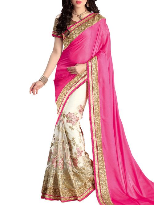 pink and white georgette silk saree - 10387120 - Very Small Image - 1