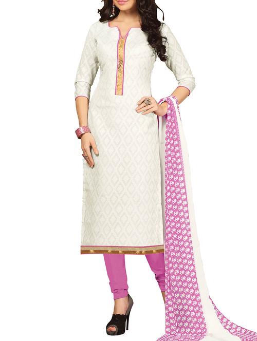 white unstitched jacquard churidaar suit - 10389103 - Very Small Image - 1