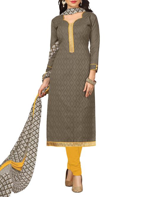 brown cotton unstitched suit - 10389104 - Very Small Image - 1