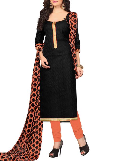 black jacquard unstitched churidaar suit - 10389106 - Very Small Image - 1