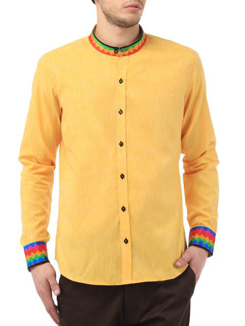yellow cotton casual shirt - 10396307 - Very Small Image - 1