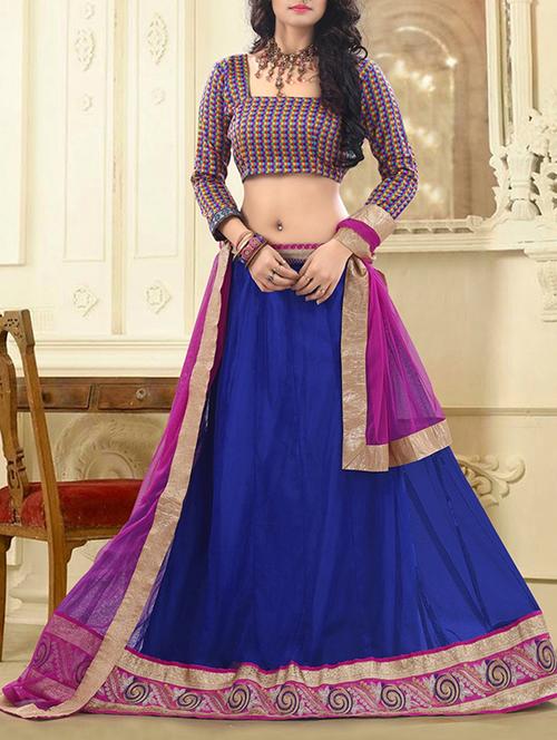 blue cotton blend lehenga - 10399453 - Very Small Image - 1