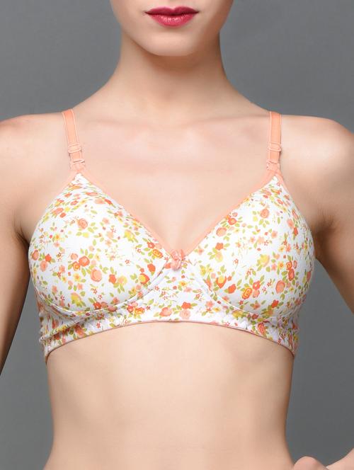 peach colored floral poly cotton padded bra - 1040187 - Very Small Image - 1