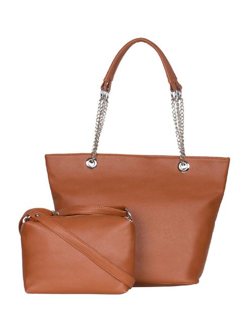 tan leatherette handbag and pouch combo - 10412093 - Very Small Image - 1