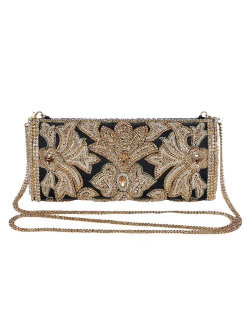 black, gold satin clutch - 10412974 - Very Small Image - 1
