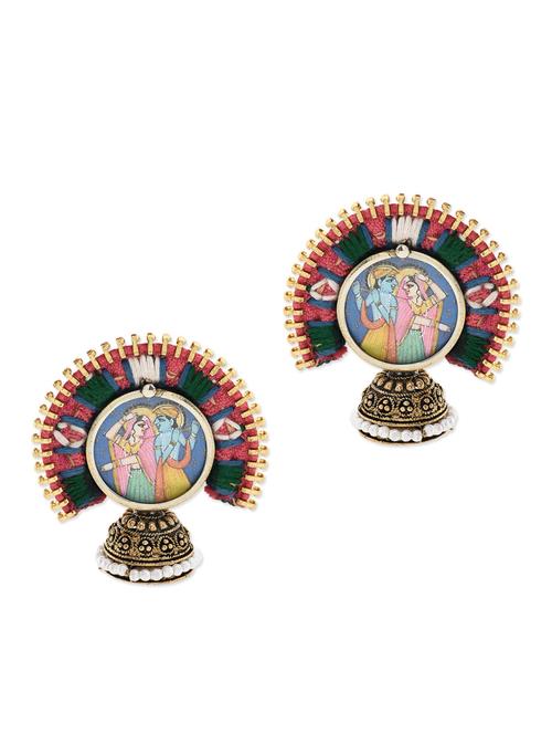 anetra multicoloured embroidered and handpainted jhumkas - 10415747 - Very Small Image - 1