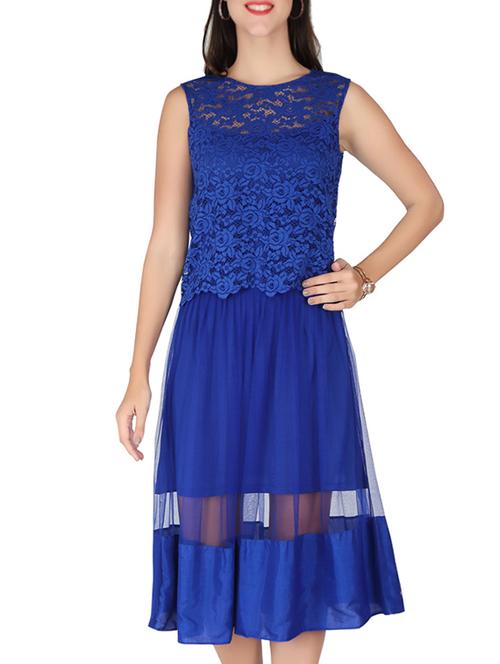 ink blue georgette, lace layered dress - 10417702 - Very Small Image - 1