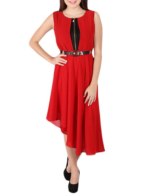 red poly georgette dress - 10421595 - Very Small Image - 1