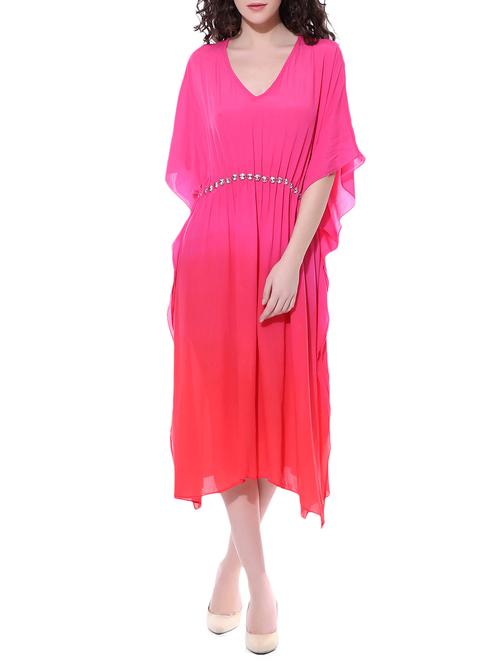 Ombre embellished georgette v-neck dress - 10421813 - Very Small Image - 1
