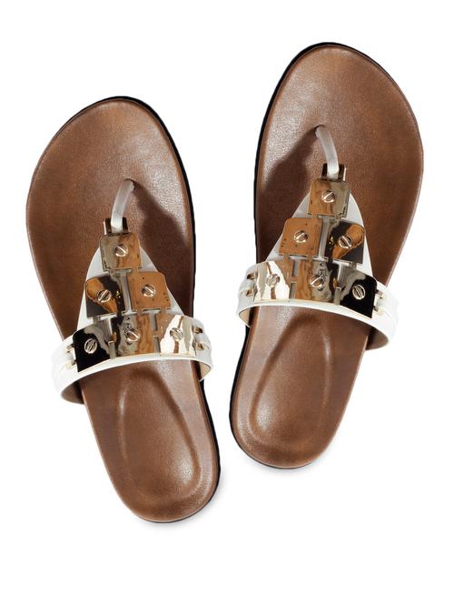 embellished white faux leather flat sandals - 1042521 - Very Small Image - 1