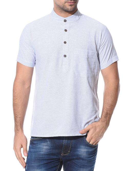 grey cotton short kurta - 10427486 - Very Small Image - 1