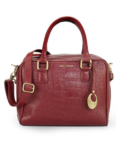 solid maroon pure leather handbag - 10428533 - Very Small Image - 1