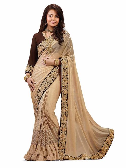 beige georgette embroidered saree with blouse - 10428791 - Very Small Image - 1