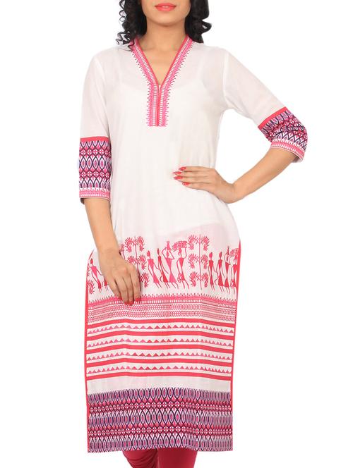 white cotton straight kurta - 10429356 - Very Small Image - 1
