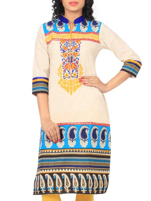 turquoise cotton kurta - 10429376 - Very Small Image - 1