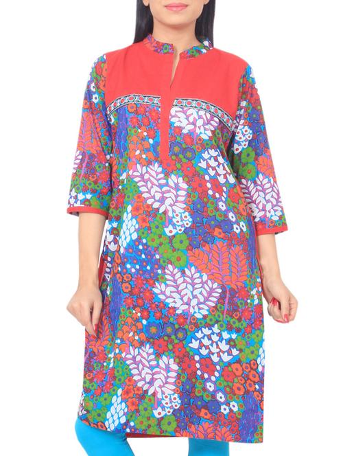 red cotton straight kurta - 10429456 - Very Small Image - 1