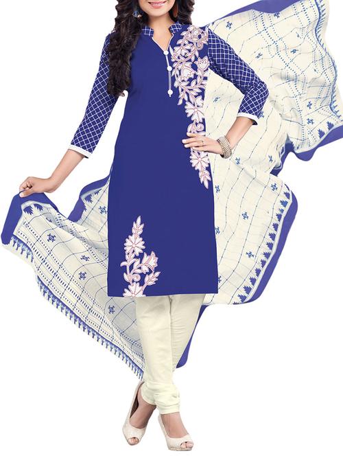 blue cotton unstitched suit - 10432886 - Very Small Image - 1
