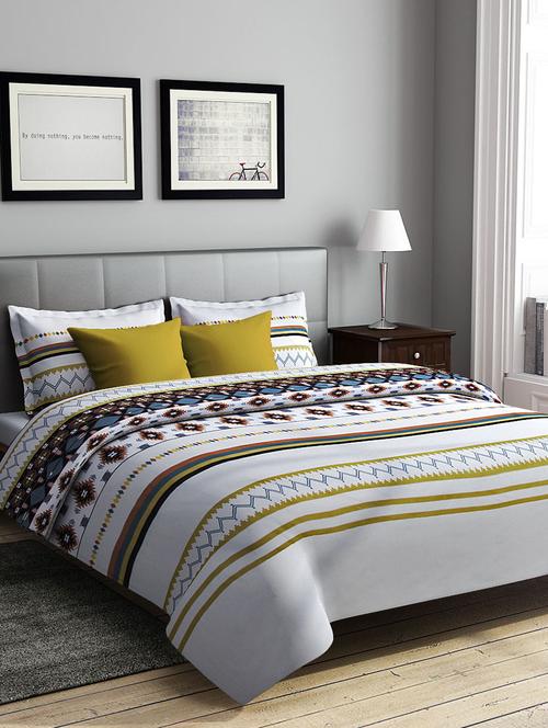 rago relish abstract tribal print green and mustard double bedsheet set - 10436675 - Very Small Image - 1