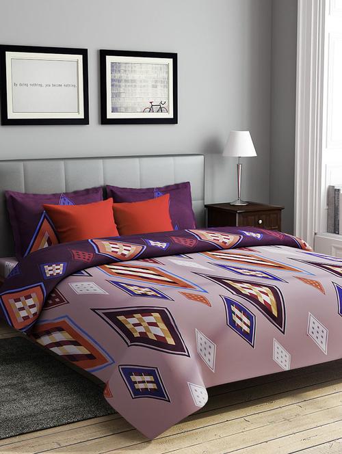 rago relish geometrical print grey and red double bedsheet set - 10436697 - Very Small Image - 1