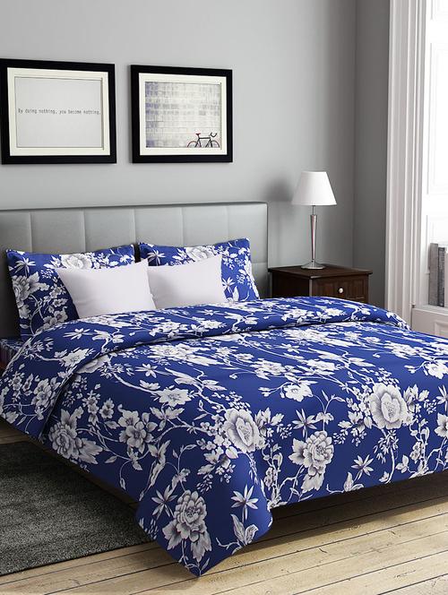 rago relish floral print blue and grey double bedsheet set - 10436701 - Very Small Image - 1