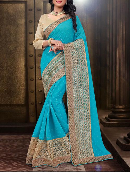 blue chiffon saree - 10437930 - Very Small Image - 1