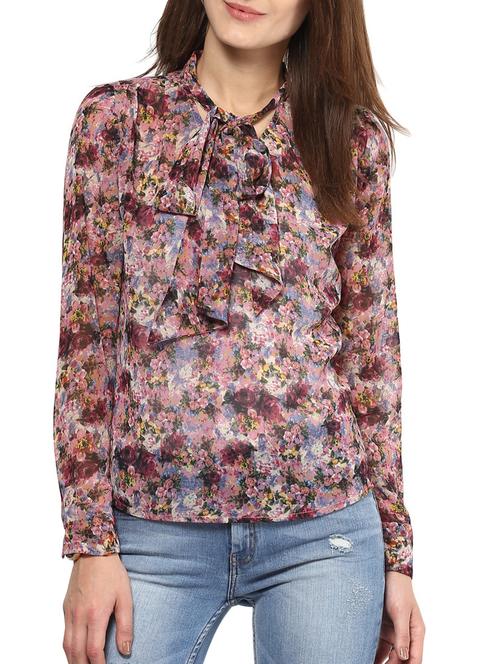 tie up neck long sleeved top - 10438505 - Very Small Image - 1
