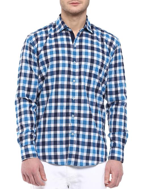 blue- white- black  colored, cotton casual shirt - 10443983 - Very Small Image - 1